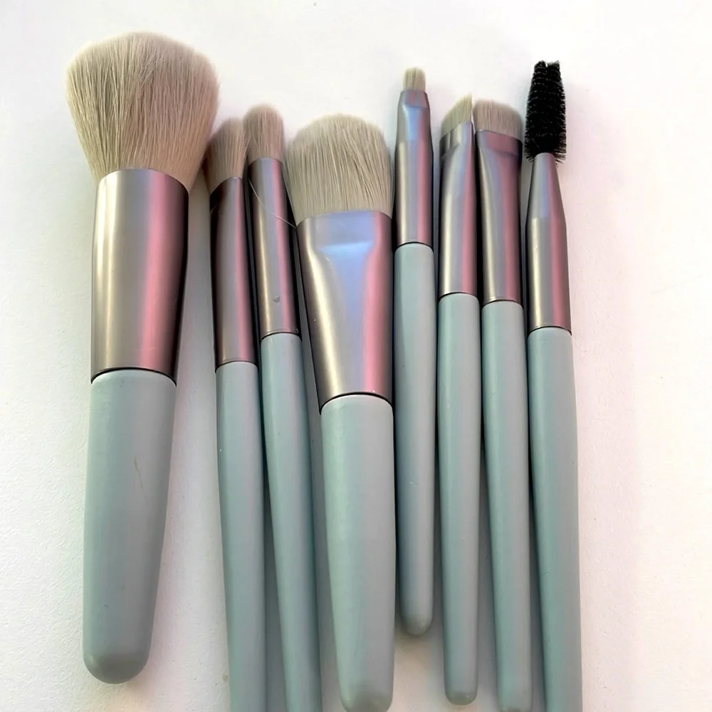 Set of travel size makeup brushes in ice blue travel envelope. New.